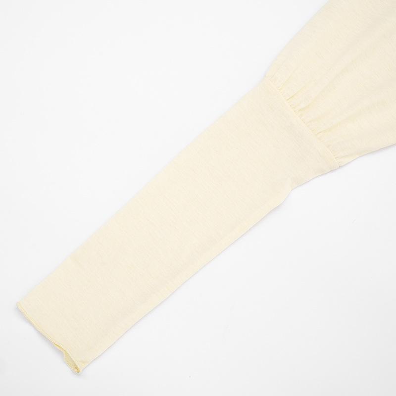 Q25TP254 Versatile Low-Neck Lantern Sleeve Ruched Short T-Shirt for Summer and Autumn