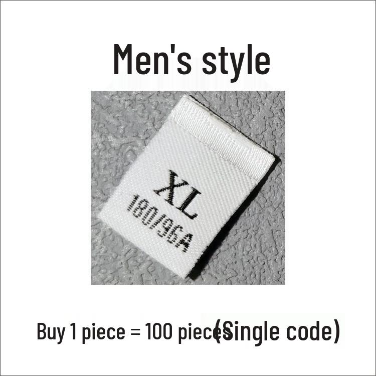 In-Stock Men's & Women's Woven Size Labels: Custom Black & White Trendy International Brand.