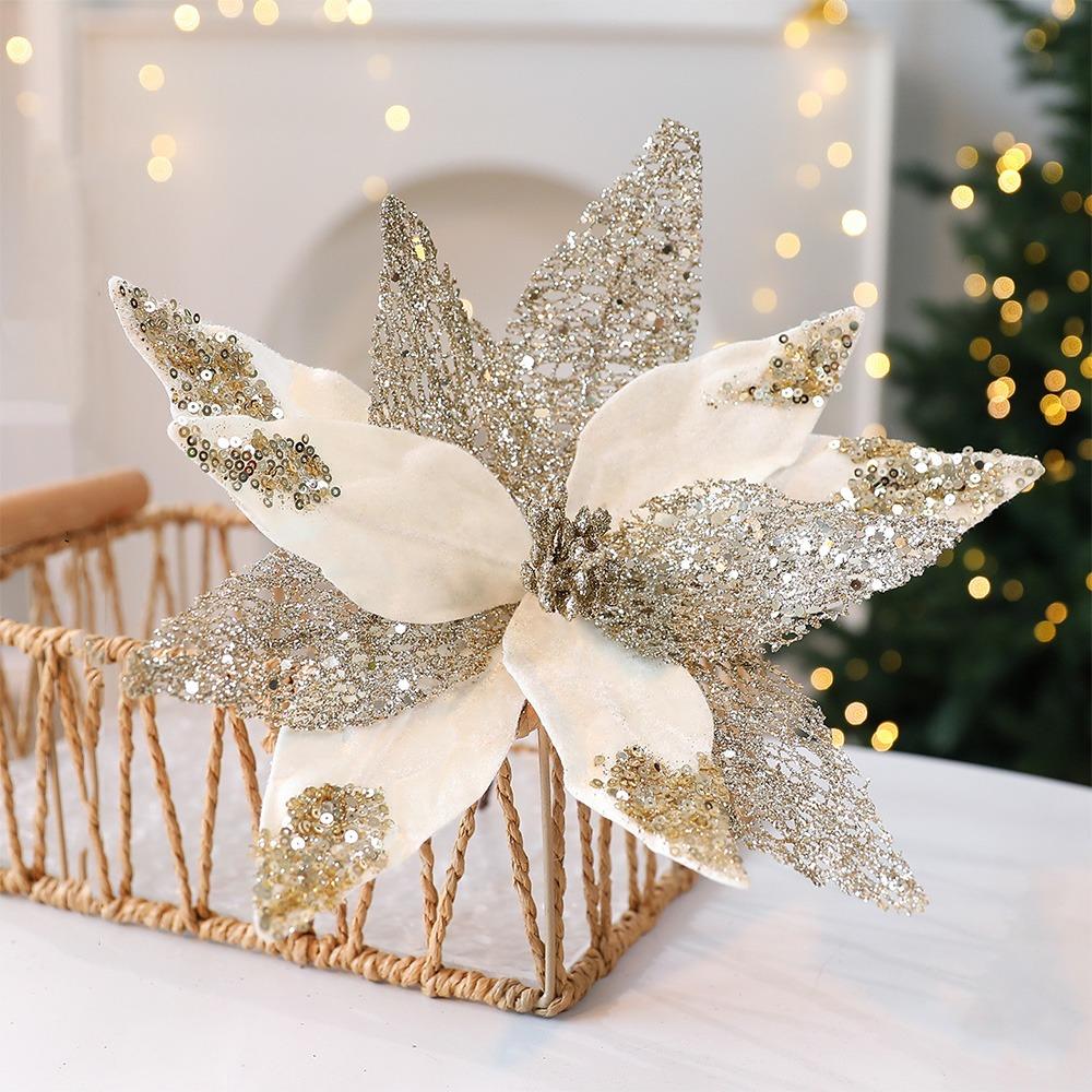 29cm Christmas Poinsettia Velvet Xmas Tree Ornaments Artificial Christmas Flower  Christmas Tree