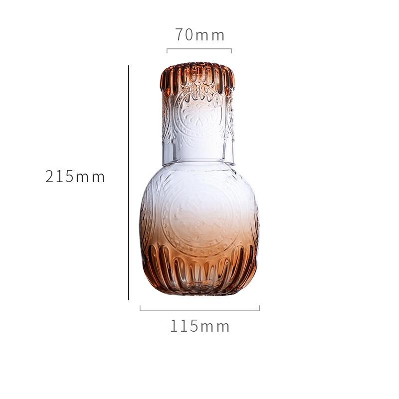 1000ml Glass Bedside Water Carafe with Glass Cups Set Embossed Relief Pattern Carafe Glassware Drinking Vintage Water Pitcher