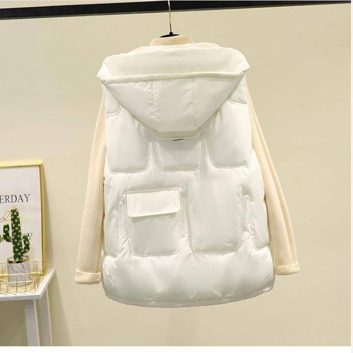 Down Cotton Vest Women's Outer Wear Thick Waistcoat Jacket Loose Zipper Hooded Vest