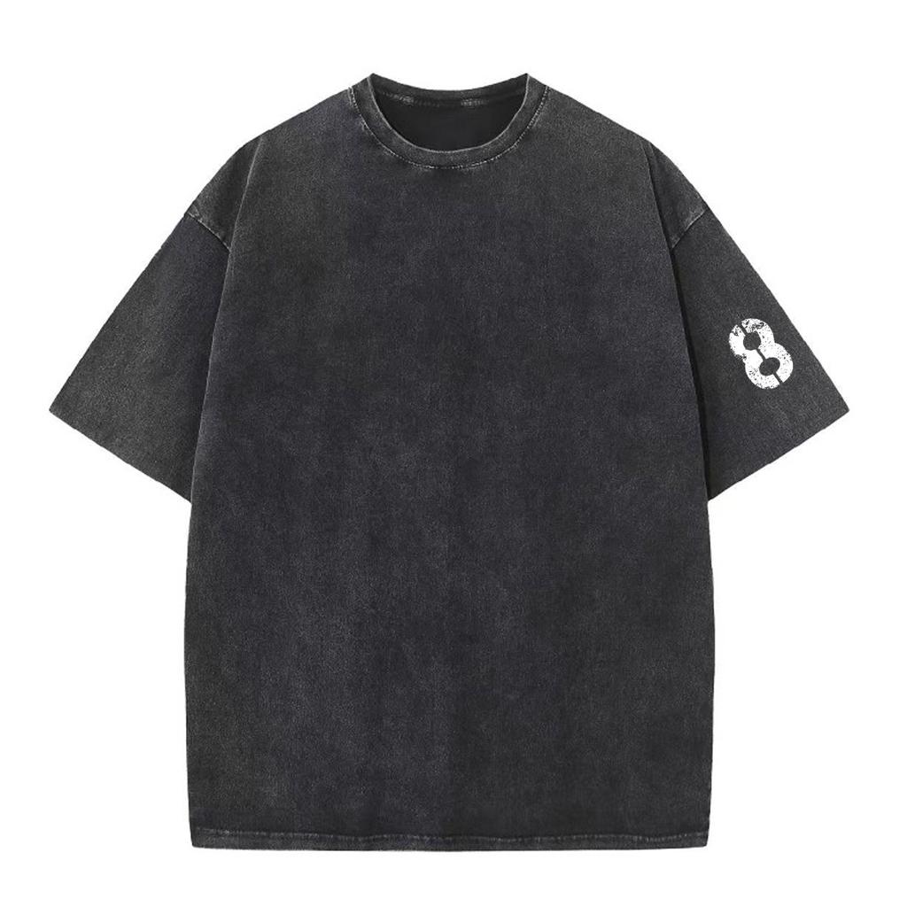 2024 Acid Wash Cotton T Shirt Men's Round Neck Worn-out Short Sleeved T-shirt European American Youth Fashion Sports Casual T-shirt