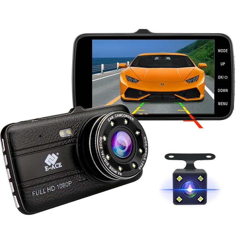 

Автомобильный видеорегистратор E-ACE 4.0 Full HD 1080P, видеорегистратор с двумя объективами, ночным видением, видеорегистратор заднего вида