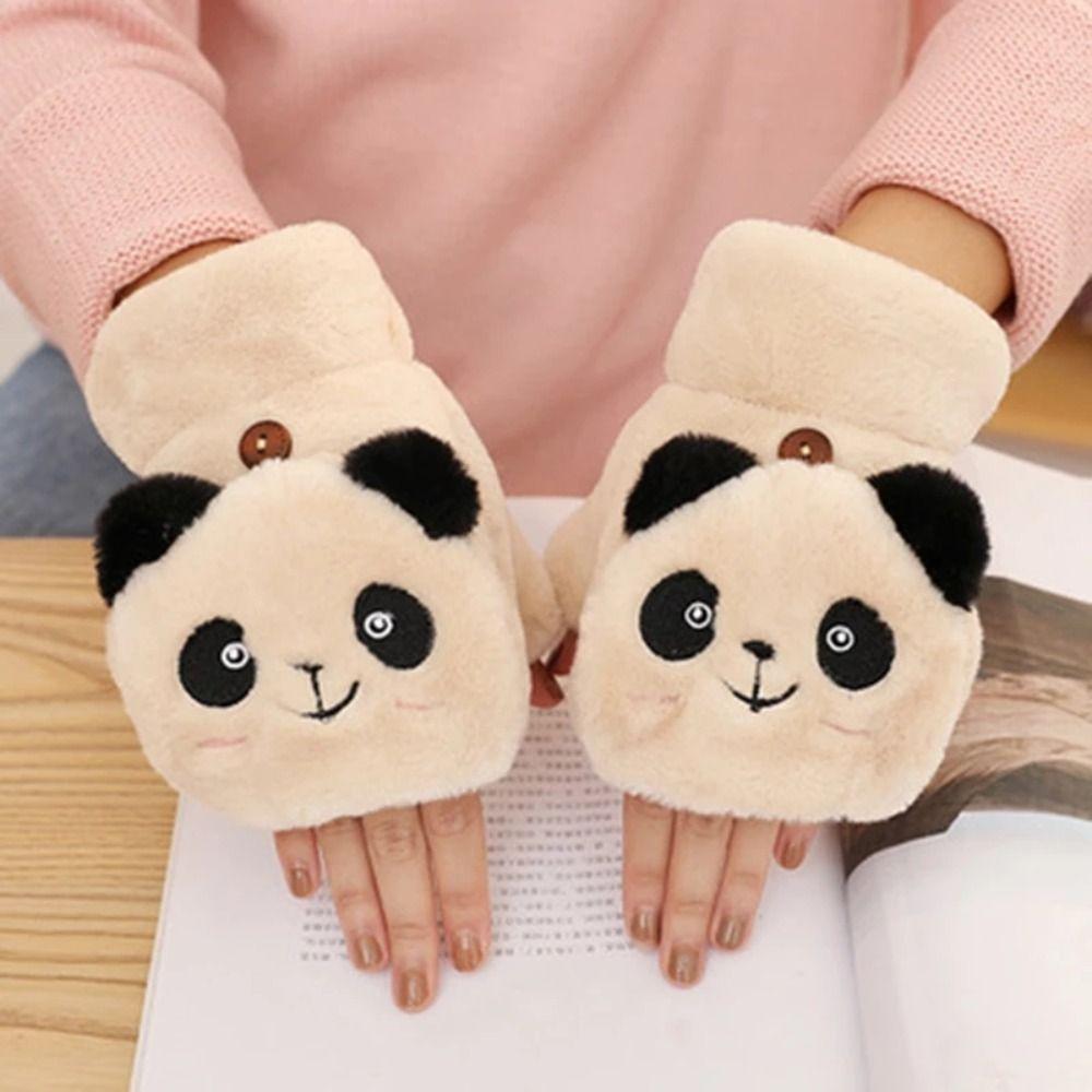 Flip Gloves Cartoon Panda  Gloves Women  Flip Gloves Autumn Winter Gloves Apparel Accessories