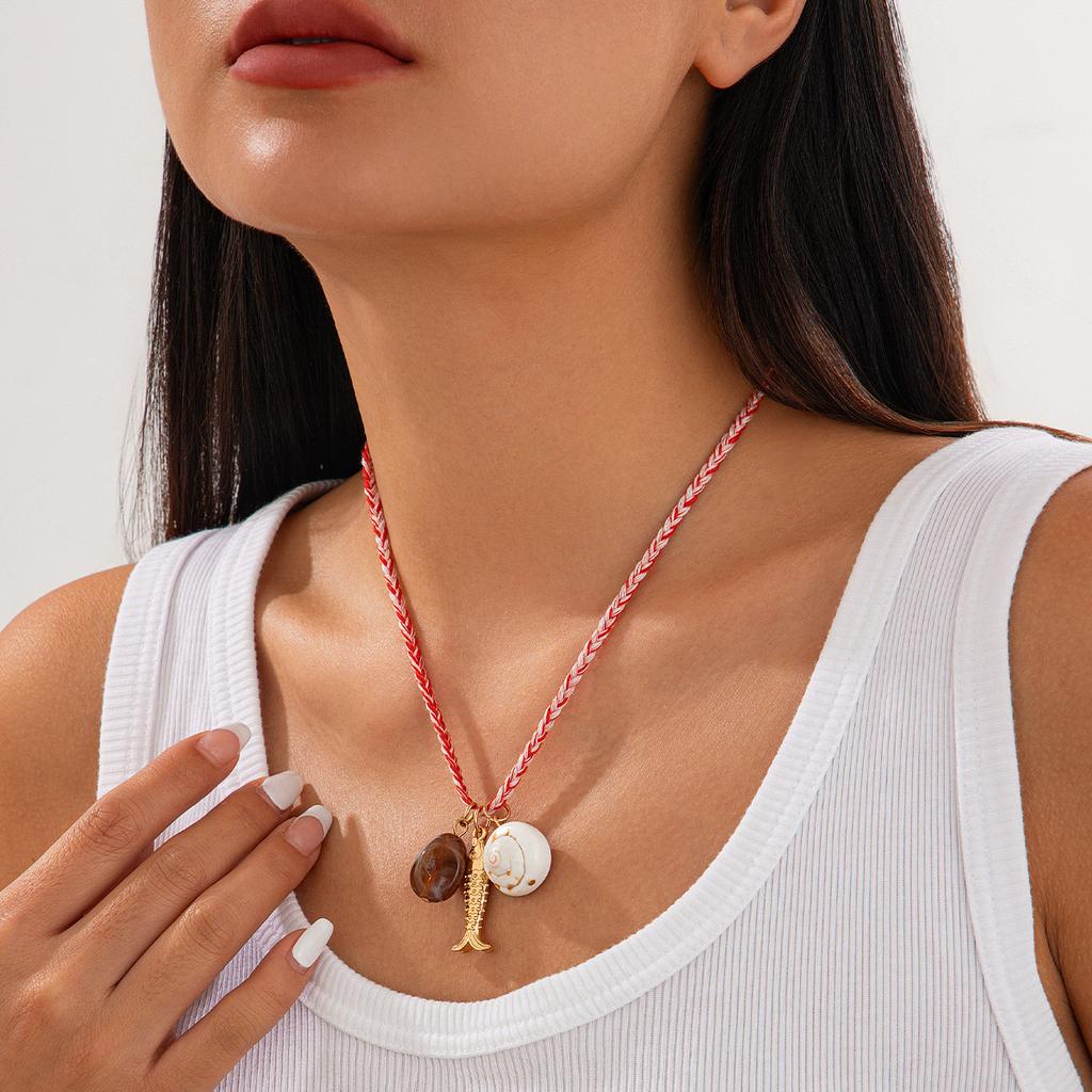 Holiday beaded shell small fish multi-layer necklace jewelry, sequined rice bead necklace