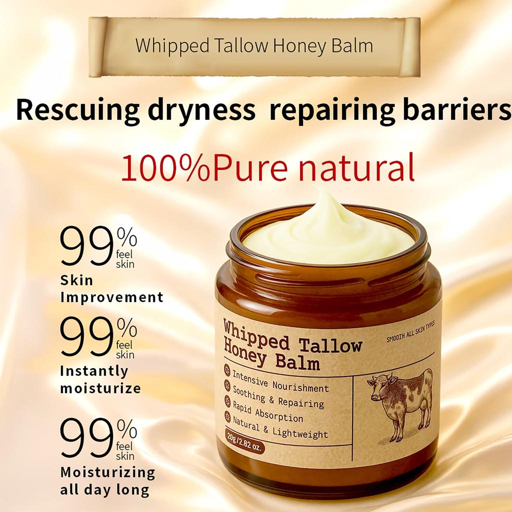 Honey Tallow Moisturizer Mild Moisturizing Hydrating Skin Rejuvenation Natural Grass-fed Tallow Cream