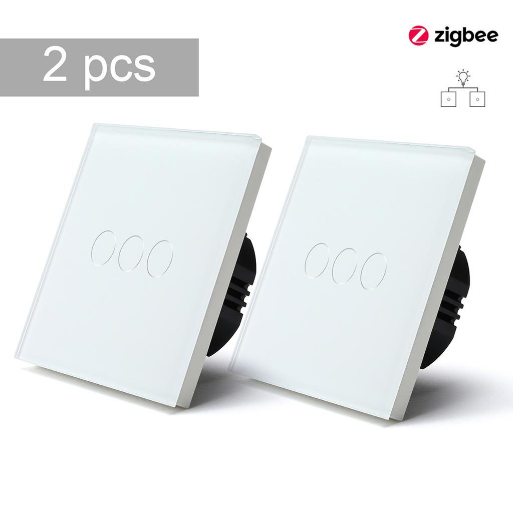 BSEED Zigbee Touch Switches 1Gang 2 Way Stair Switches Tuya Smart Glass Switches Google Smart Life Alexa Voice Control 2Pack