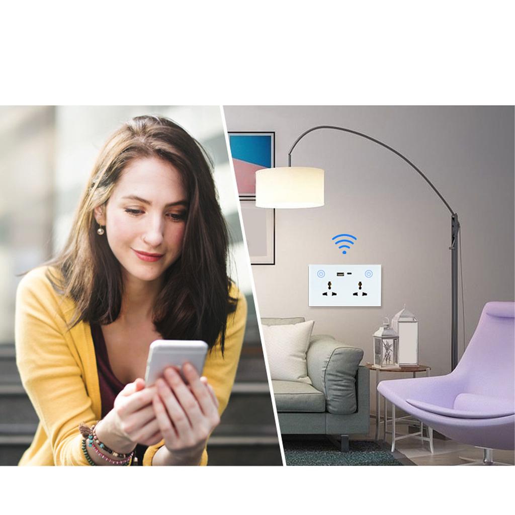 Smart Wall Outlet 2.4G WiFi Touch Light   Voice Control Smart Plug with USB and TYPE C   Port For   95‑250V