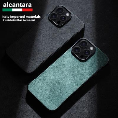 Alcantara Frameless Slim Phone Case for iPhone 16 Pro Max 16 Plus 15 Pro 14 13 Supercar Same Artificial Suede Leather Hard Cover