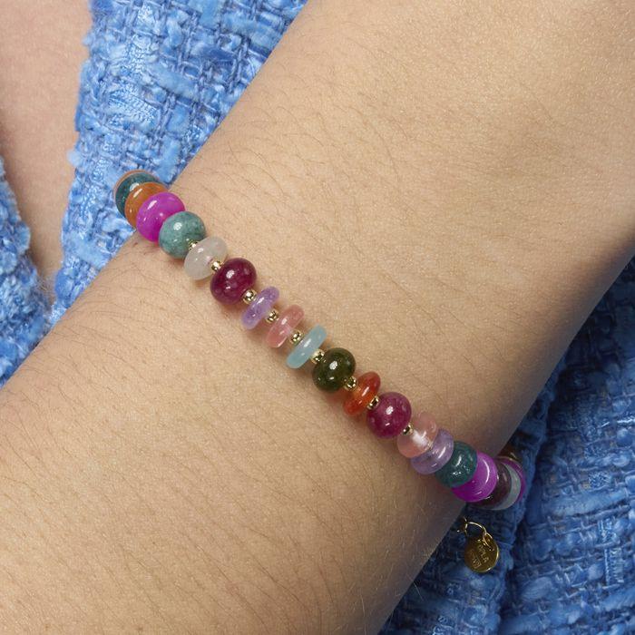 Bracelet - LUXENTER - Laha - Agate multicolore - Alliage métallique - Finition or jaune 18 ct