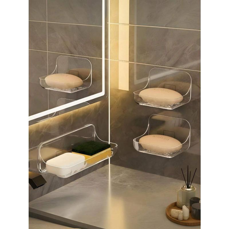 1pc Bathroom Wall Mounted Shelf No Drilling Storage Organizer for Toilet Washbasin Minimalist Clear Adhesive Bathroom Shelf Plastic Shower Caddy Self