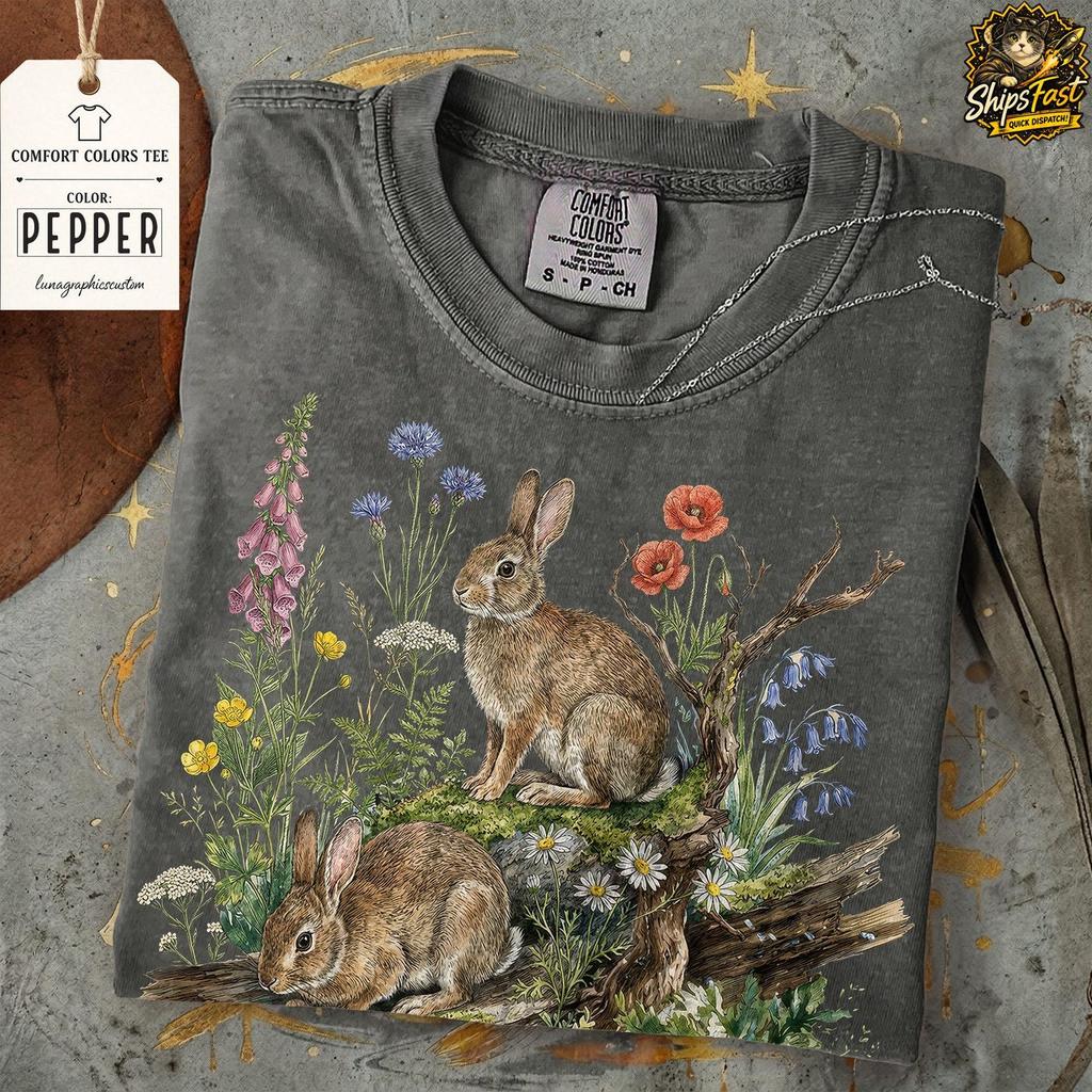 Vintage Nature Rabbit Shirt, Comfort Colors Retro 90s Wild Hare Graphic Tee, Aesthetic Botanical Bunny Tshirt, Forest Nature Lover Gift