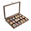 12 Slot Wooden Jewelry Box With Glass Lid Black Walnut Finish New Traditional Style