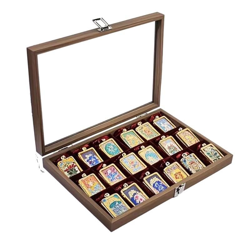 12 Slot Wooden Jewelry Box With Glass Lid Black Walnut Finish New Traditional Style