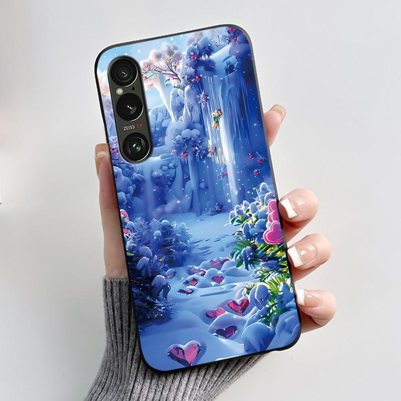 For Sony Xperia 1 VI VII Case Aesthetic Cute Cat Astronaut Soft Silicone Black TPU Back Cover Slim thin Shockproof Shell Fundas