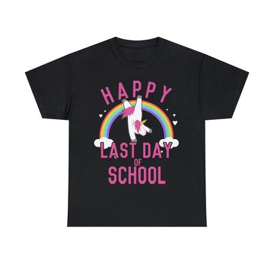 Happy Last Day Of School Unicorn Dancing Graphic Tee Shirt, S-5XL