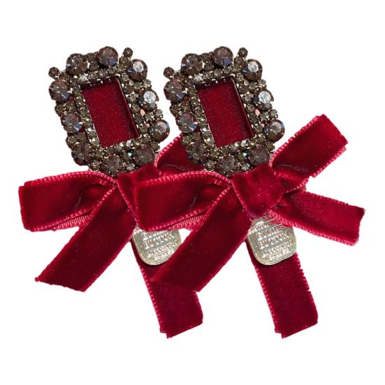 2Pcs Hairpin Velvet Bow Decor Hair Clip with Rhinestones Stable Clamping Force Bangs