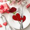 10PCS 3.94x3.94 Inch Valentine’s Day Dining Set Heart Shaped Fork Knife Set Red Felt Heart Cutlery Storage Bag for Dinner Decor