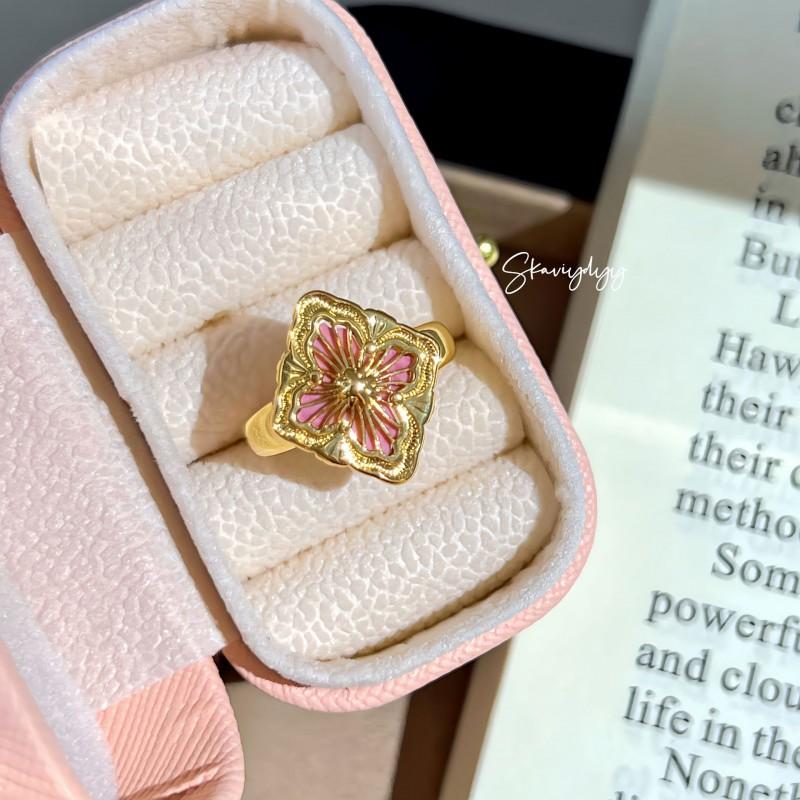 Ensemble de bijoux Vintage Style Couronne Rose Rose Pendentif Trèfle Dentelle Coquillage Bague pour Femmes