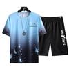 Men's Summer 2022 Ice Silk Casual Sports Suit - Short-Sleeved Shirt and Matching Shorts Korean Fashion