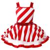 Children Girls Sequins Dance Tutu Dress Leotard Christmas Party Mrs Santa Claus Candy Cane Costume