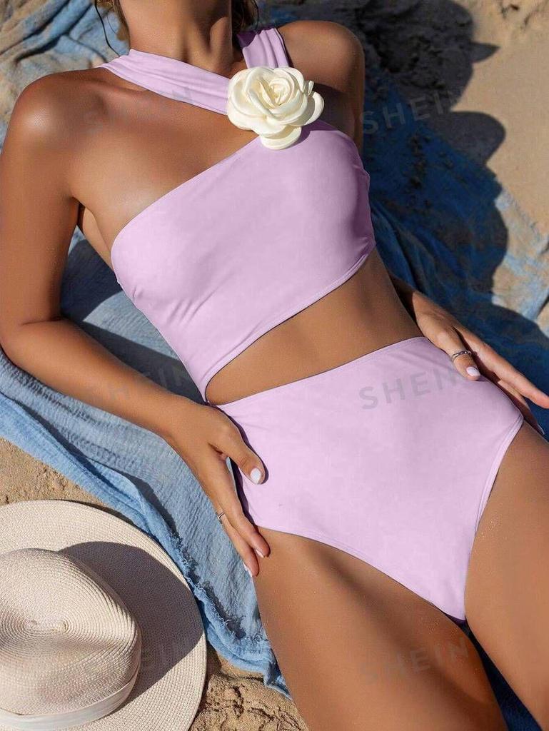 2025 Bestseller: Women's Asymmetric One-Piece Swimsuit with 3D White Floral Design
