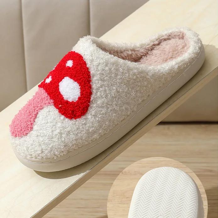 Rainbow Plush Womens Slippers Women's Indoor Home Smiling Face and Heart Living Room Slippers Mushrooms In Winter House Slipper
