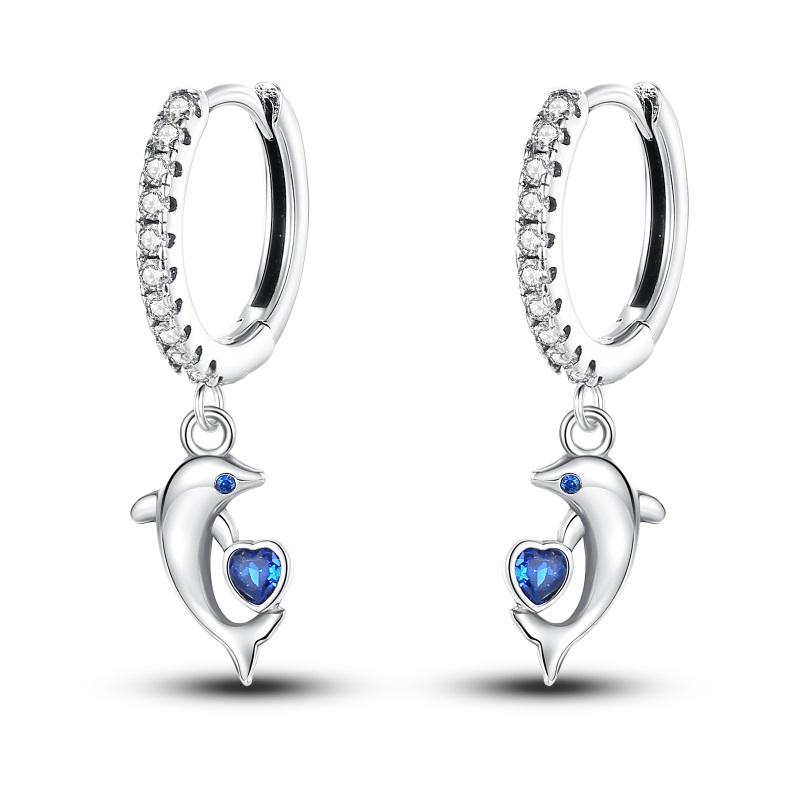 925 Silver Blue Zircon Dreamcatcher Feather Star Moon Cute Claw Hoop Earrings For Women Fine Birthday Jewelry Gifts