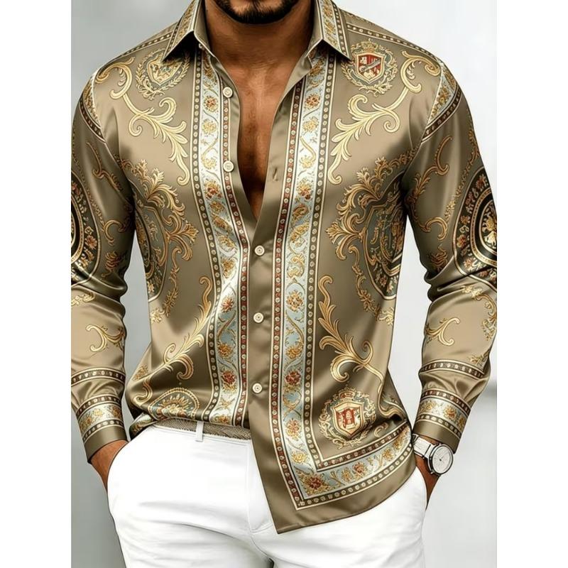 Camicia da uomo con stampa barocca a maniche lunghe con design retrò alla moda 10 colori Top casual da esterno da uomo
