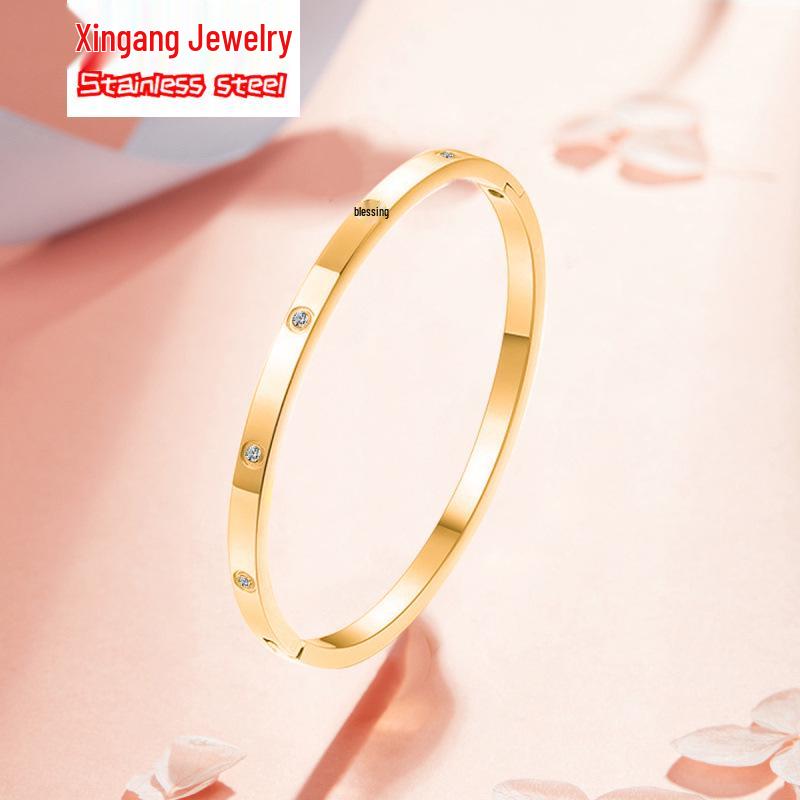 Rose Gold Bamboo Joint Titanium Steel Bangle - Luxurious, Non-fading, Diamond-studded, Waterproof Women's Bracelet.