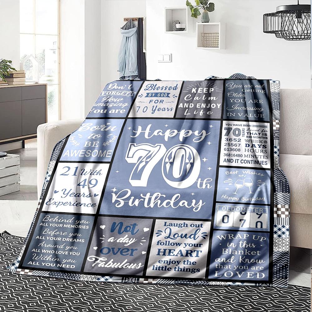 Happy 70Th Birthday Card Throw Blanket Soft Warm Cozy Versatile for Sofa Couch Office Bed Picnics Ideal Best Holiday Gift for Friends, Family Y18