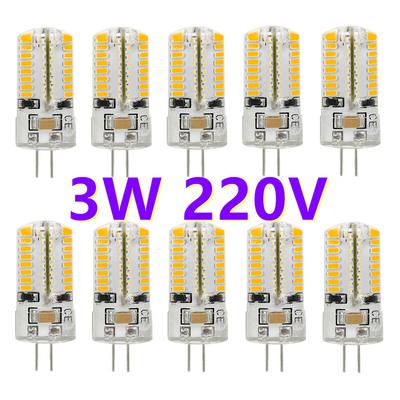 Lote de 10 bombillas LED de silicona G4 de 3 W y 220 V, 64 LED SMD 3014, luz blanca cálida/fría, reemplazan lámparas halógenas de 20 W y 30 W para lámparas de araña de interior.