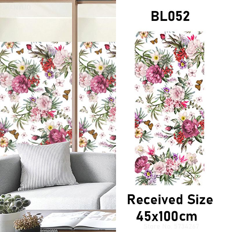Matte Tropical Plants Flower Animal Window Glass Electrostatic Stickers Decorative Privacy Protection Film Glue Free Removable
