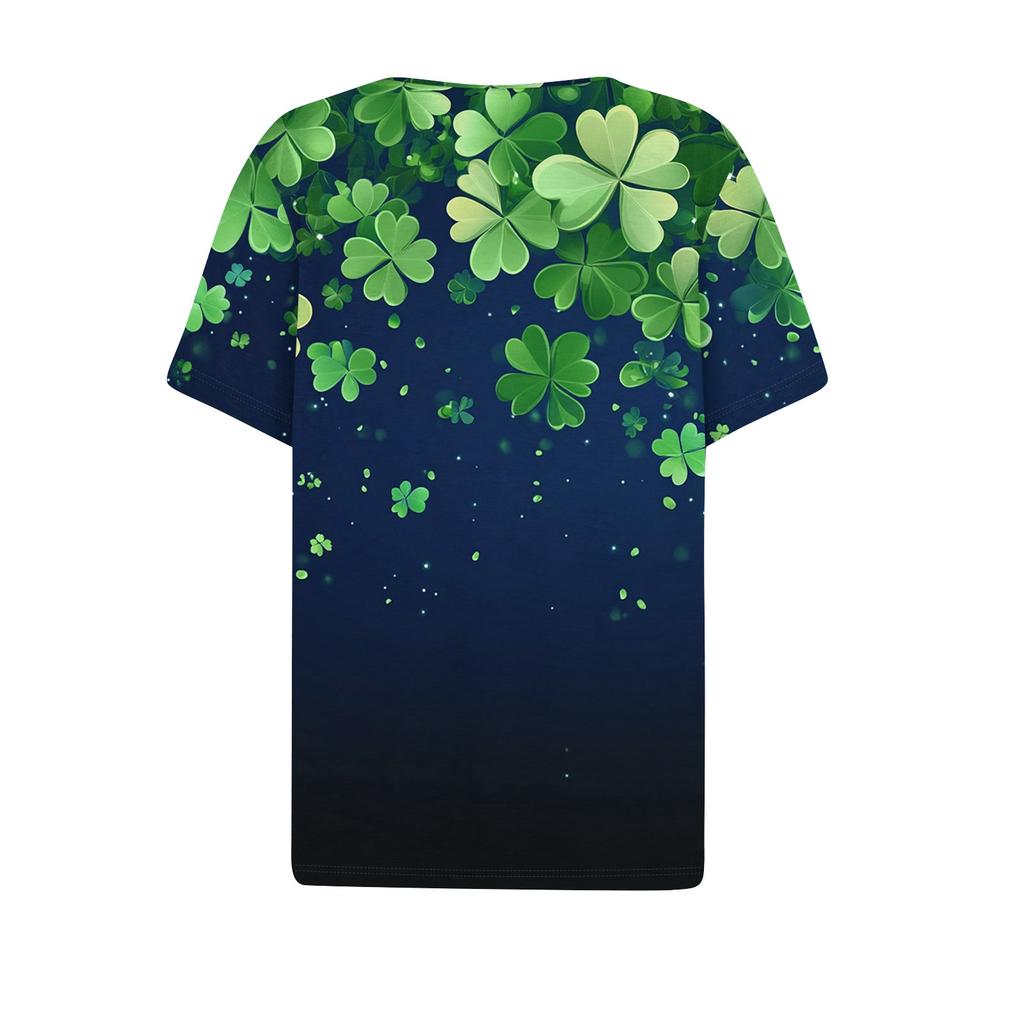 Damen T-Shirt Tee Print Knopf Kurzarm Täglich Wochenende Mode Basic V-Ausschnitt Reguläres Oberteil St. Patrick's Day