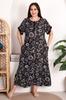 Women's Fashion Big Size Nightgown Large Size Viscose Fabric Mother Dress Black Floral Patterned Nightgown Large Size 7257