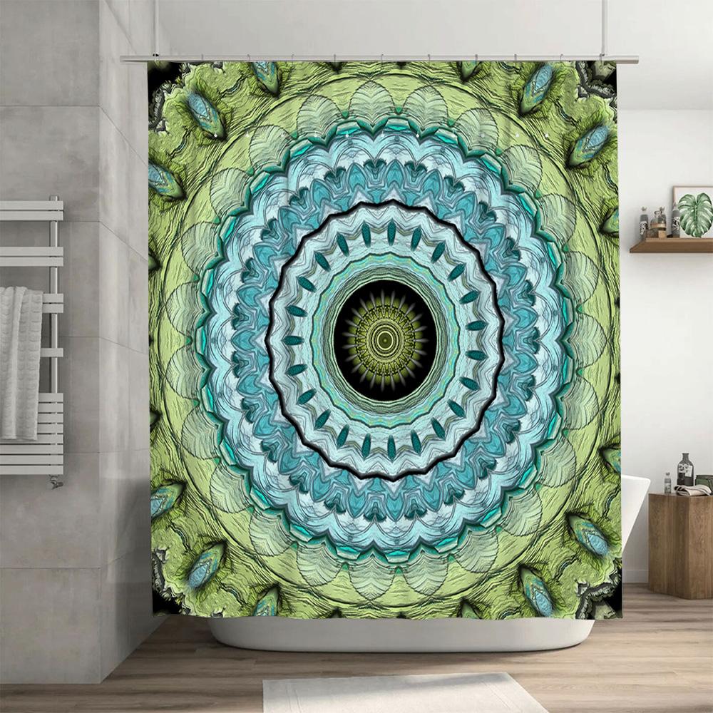 Green Blue Circular Mandala Shower Curtain for Bathroom Decor Modern Abstract Waterproof Fabric Print Shower Curtains from Home