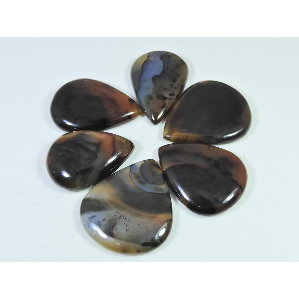 06Pcs Natural Montana Agate Pear Cabochon Loose Gemstone 268Cts. Lot C-487