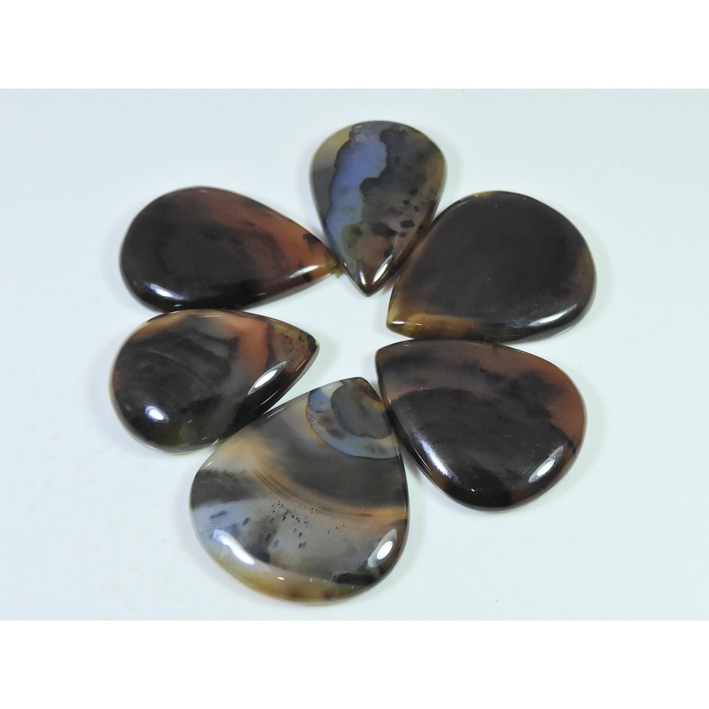 

06Pcs Natural Montana Agate Pear Cabochon Loose Gemstone 268Cts. Lot C-487