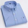 100% Pure Cotton Oxford Men's Shirts Short Sleeve Plaid Soft Regular Fit Formal Dress Shirt Social Blouse Male Clothes 6XL 7XL