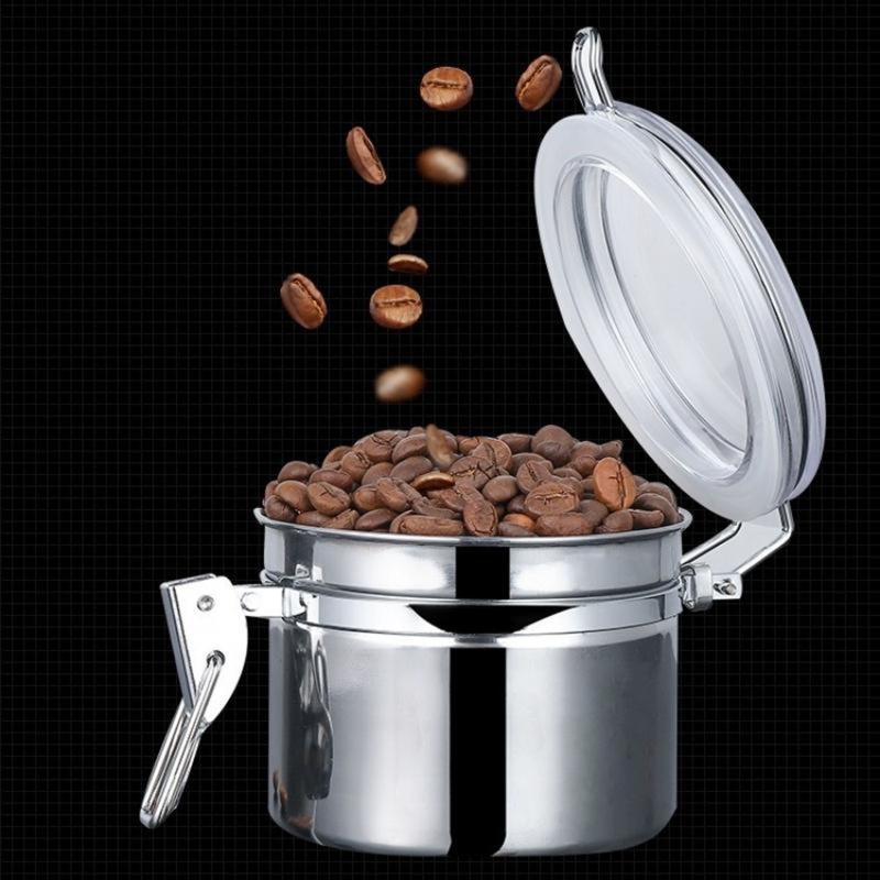 Kaffeebohnen Vakuumversiegelte Kanne, Rostfreier Stahl Lebensmittel Luftdichter Behälter Für Küchenutensilien Tragbare Getreidelagerdose Für Küche
