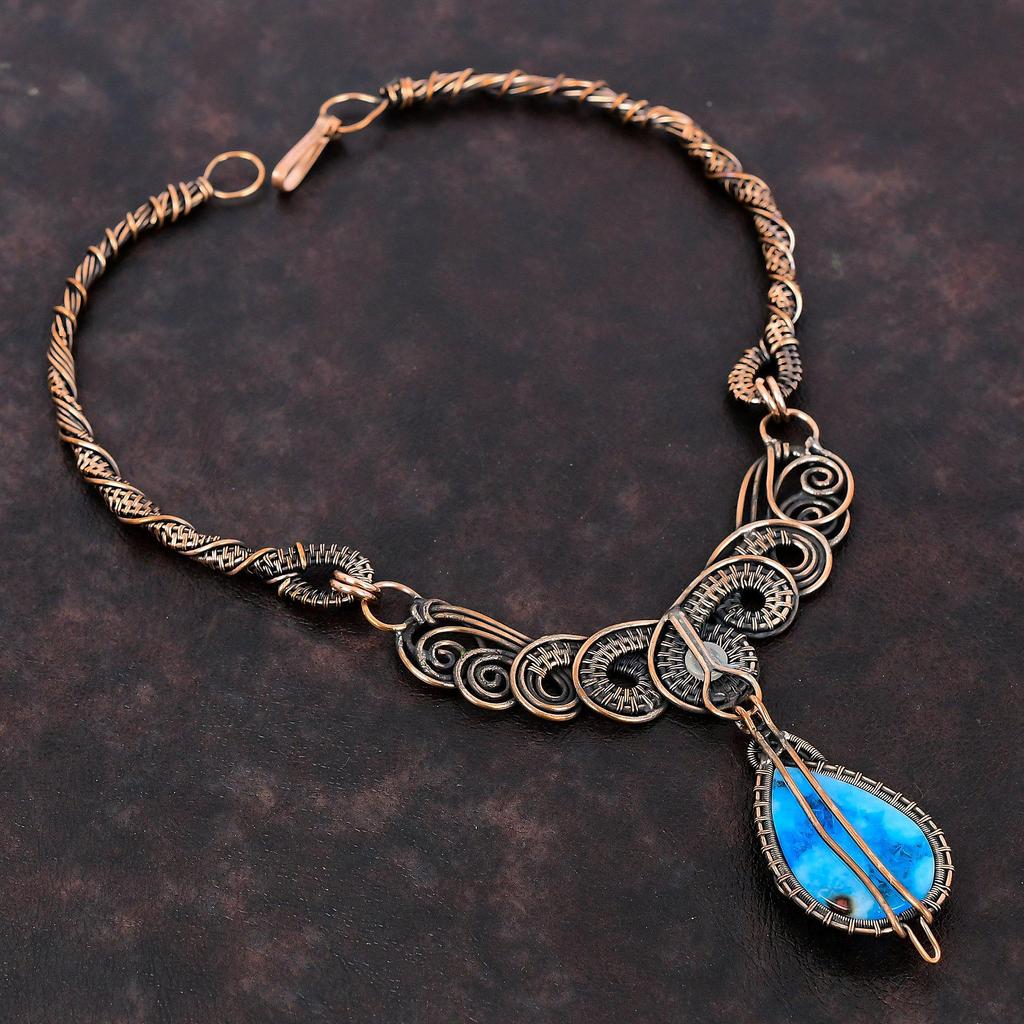 Collier Smithsonite Bijoux enveloppés de fil de cuivre Collier en pierres précieuses véritables Collier en cuivre fait à la main Collier en pierre de lune arc-en-ciel enveloppé de fil de cuivre