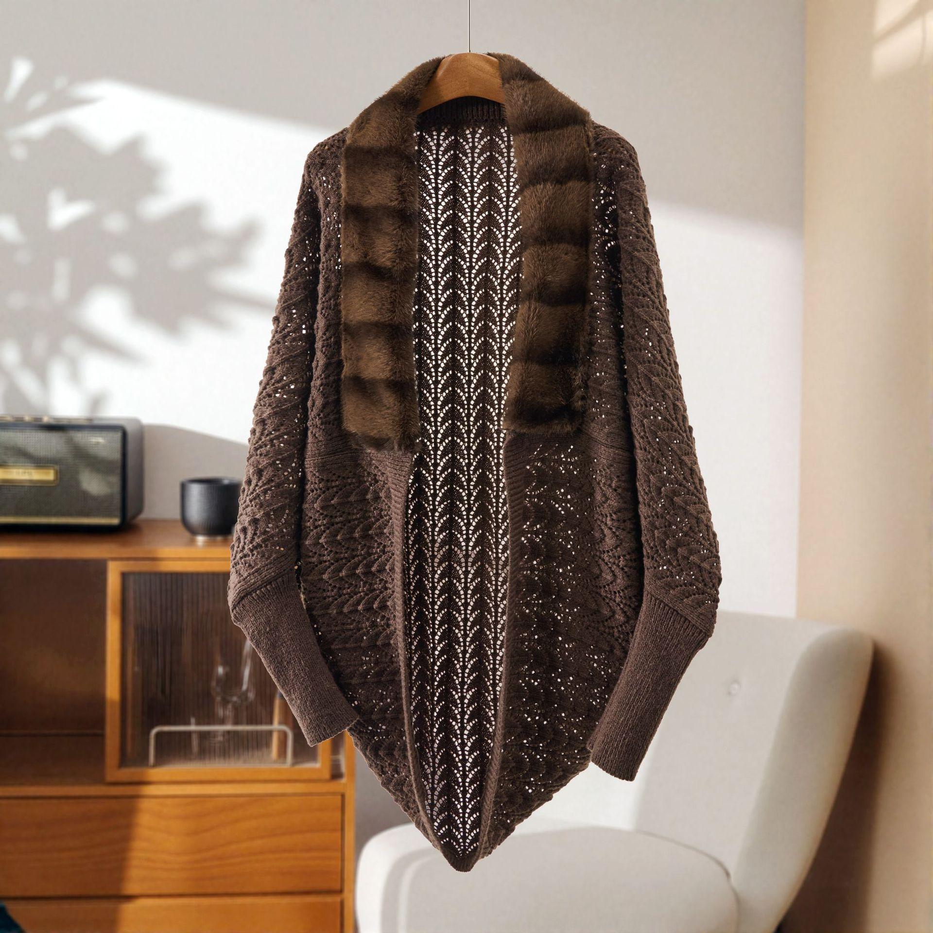 

Элегантная классическая вязаная жаккардовая накидка - женская декоративная осенне-зимняя новая теплая модная шаль для свадебного вечернего платья темно-коричневого