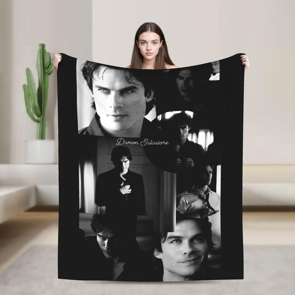 Vampire Diaries Damon Salvatore Blankets Velvet Spring/Autumn  Portable Warm Throw Blankets for Sofa Bedroom Bedspread