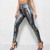 Temu High-Waisted Shiny Stretch Snake Print Leggings - Sexy Performance Cropped Pants
