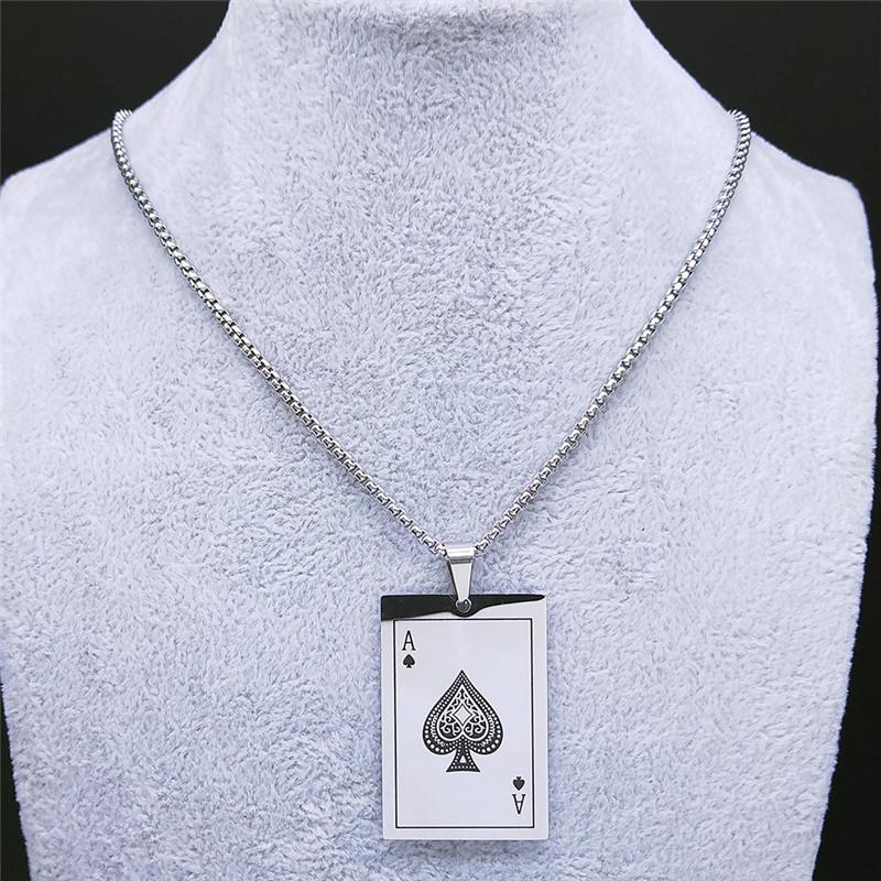 Lucky Spades Ace Halskjede for menn Smykker Rustfritt stål Poker Ace Pendant Rock Punk Casino Good Luck Kragetilbehør