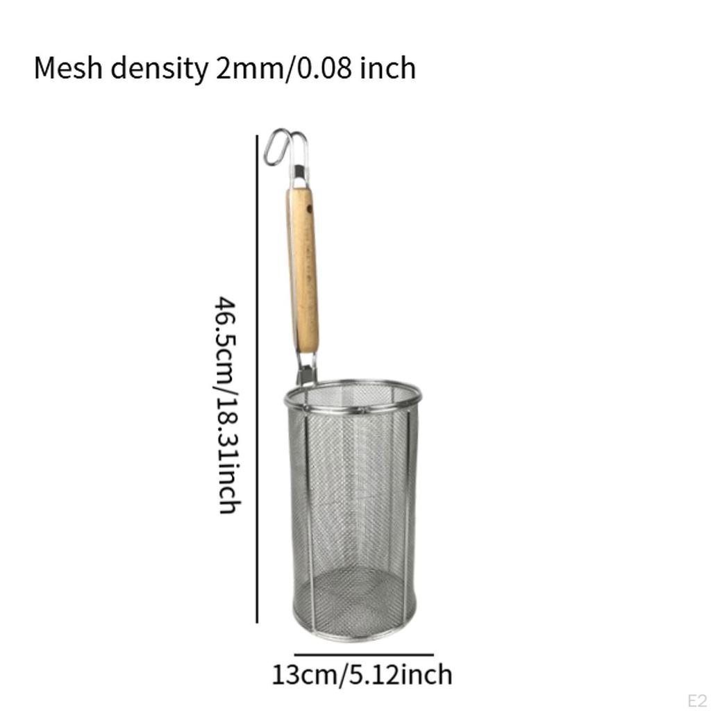 Kitchen Mesh Strainer Sieve Stainless Steel with Wood Handle Easy to Use Noodle Scoop Food