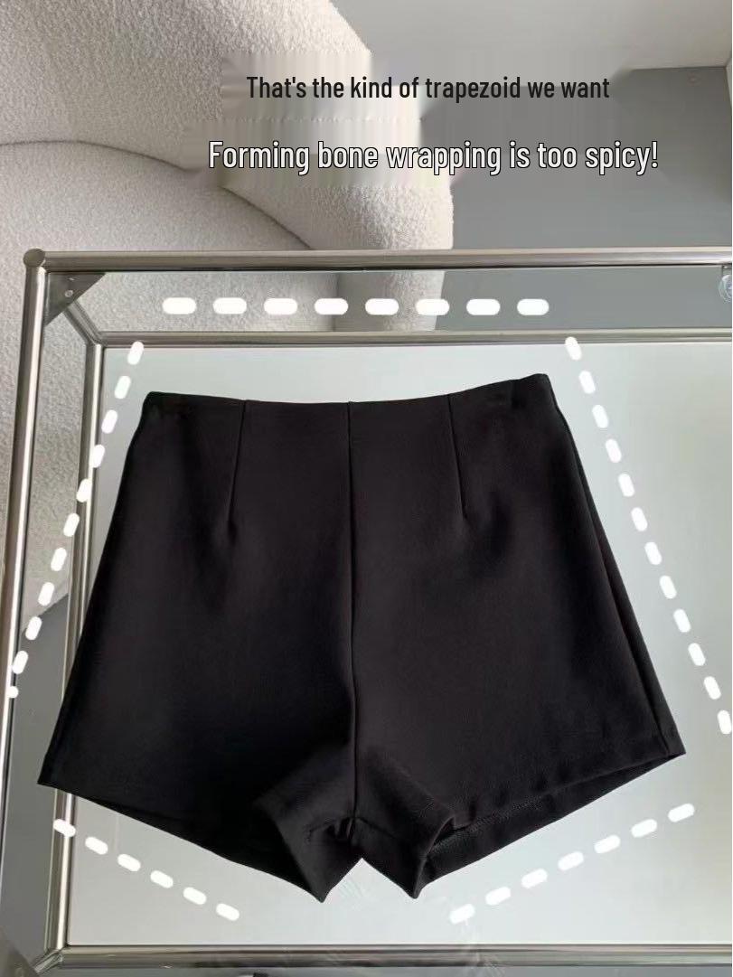 

Women s Fleece-Lined High-Waist Spicy Bodycon Shorts - Summer/Autumn, Anti-Exposure, Versatile Slimming Style Small чёрный