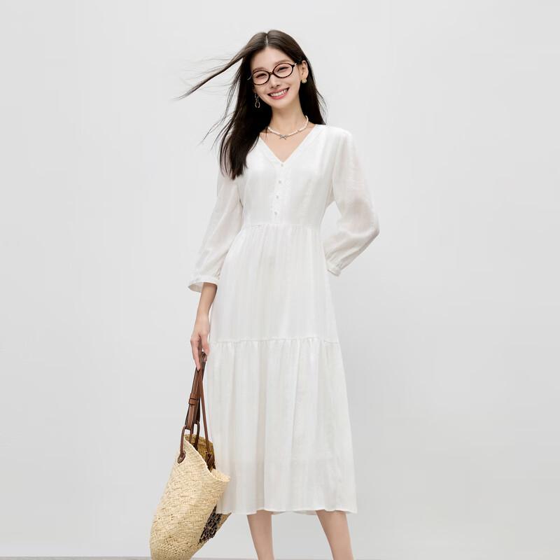 Qiusbiyiren 2025 Autumn V-Neck Pleated Dress