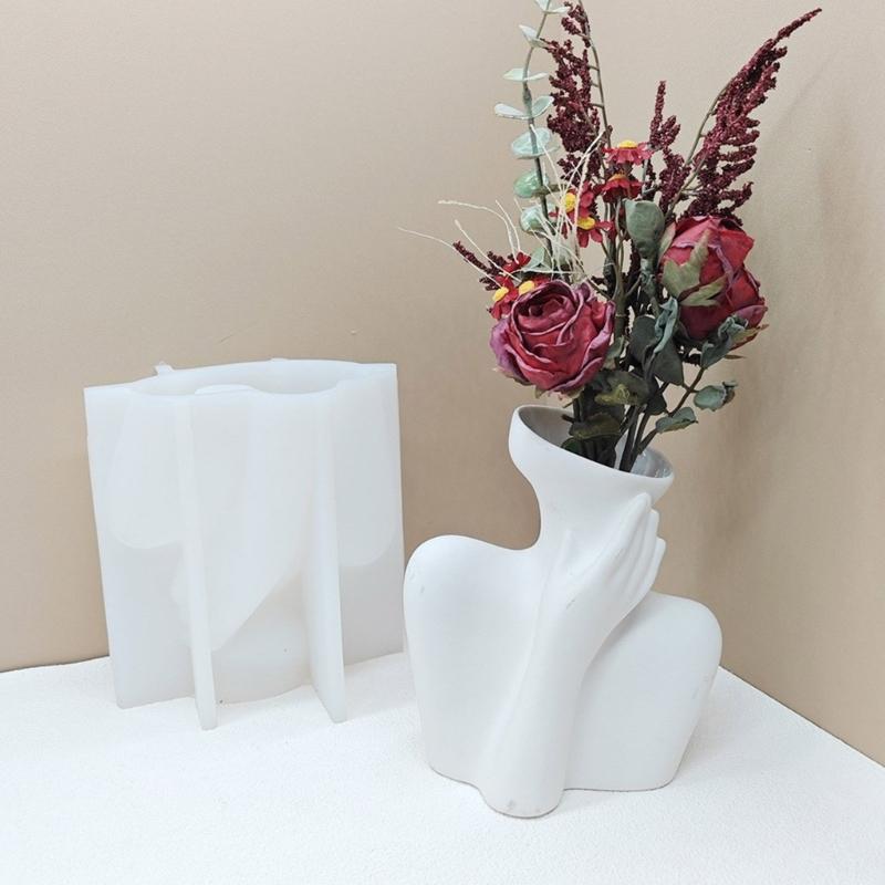 Succulent Flower Pots Mold Abstract Human Pen Holder Silicone Mould Plaster Planter Epoxy Resin Molds for DIYs Enthusiast