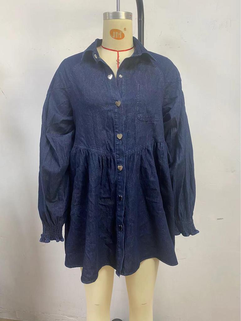 European & American Women's Fashion Casual Long Sleeve Denim Shirt Dress 2025